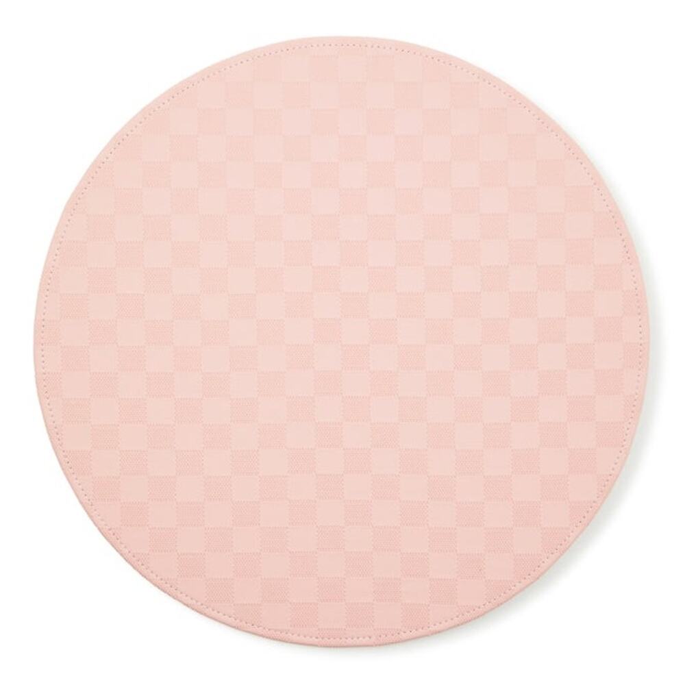 NEW Mackenzie-Childs Pink Check Faux Leather Placemat 15in Round